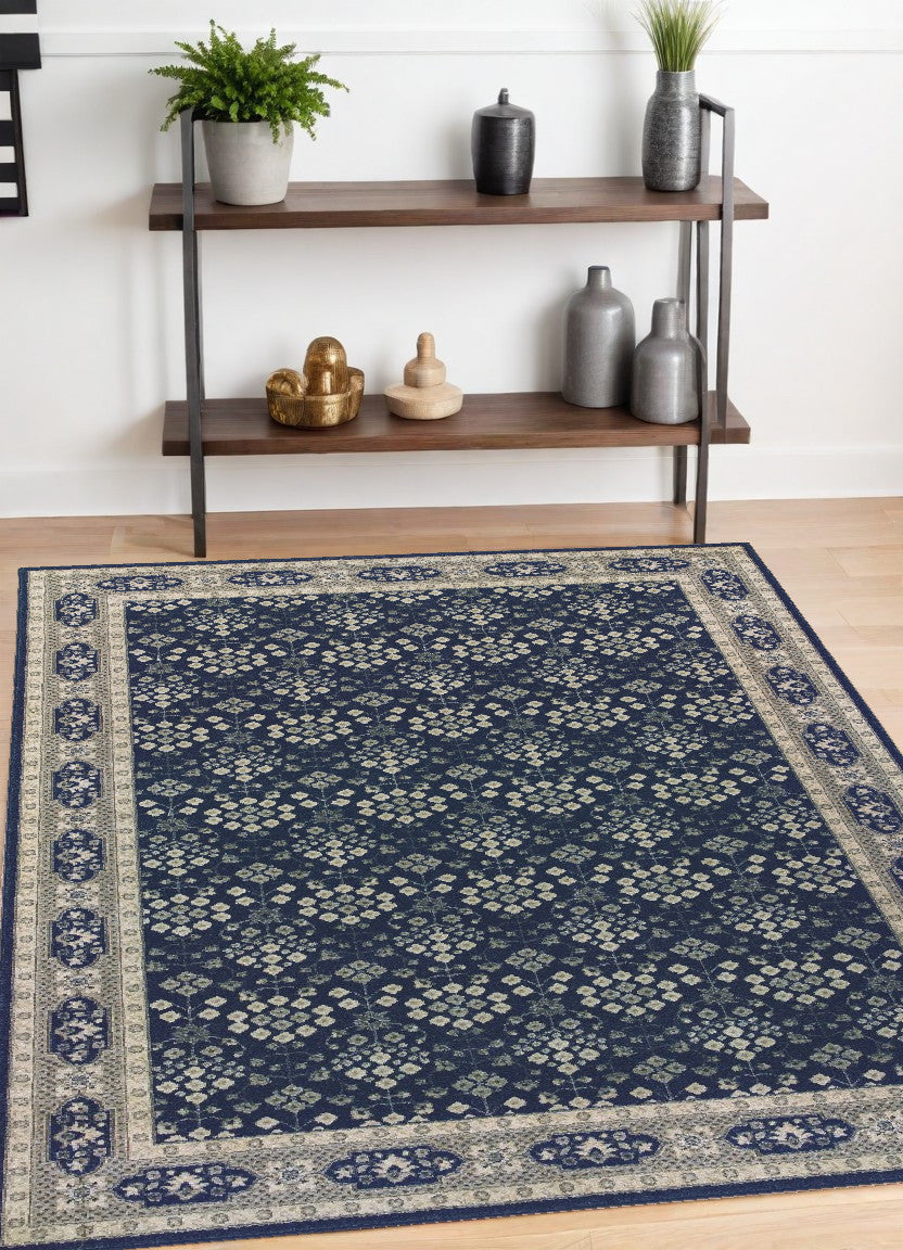 7' X 10' Navy And Gray Floral Ditsy Area Rug