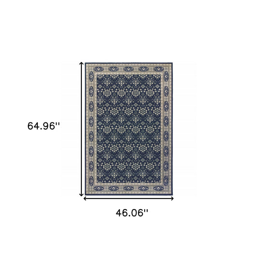 4' X 6' Navy And Gray Floral Ditsy Area Rug