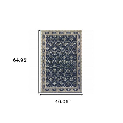 10' X 13' Navy And Gray Floral Ditsy Area Rug