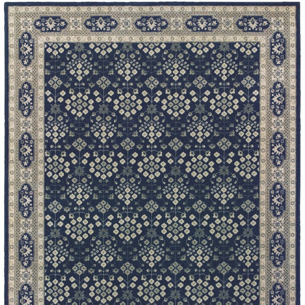 7' X 10' Navy And Gray Floral Ditsy Area Rug