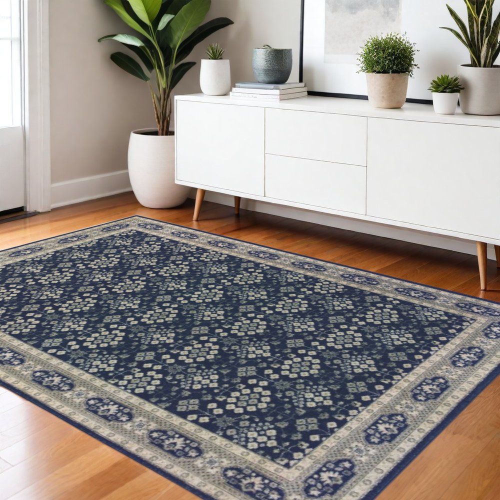 10' X 13' Navy And Gray Floral Ditsy Area Rug
