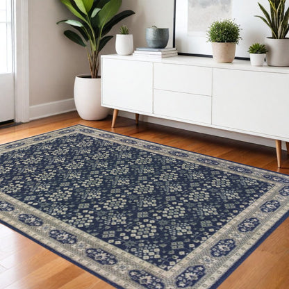 10' X 13' Navy And Gray Floral Ditsy Area Rug