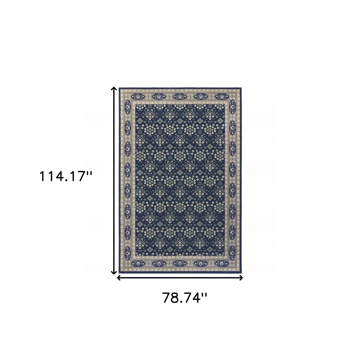 10’X13’ Navy And Gray Floral Ditsy Area Rug