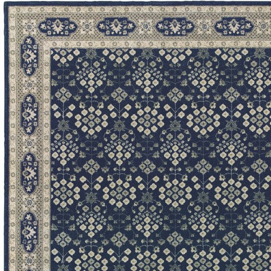 5' X 8' Navy And Gray Floral Ditsy Area Rug