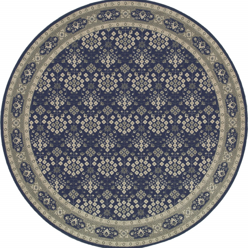 7' X 10' Navy And Gray Floral Ditsy Area Rug