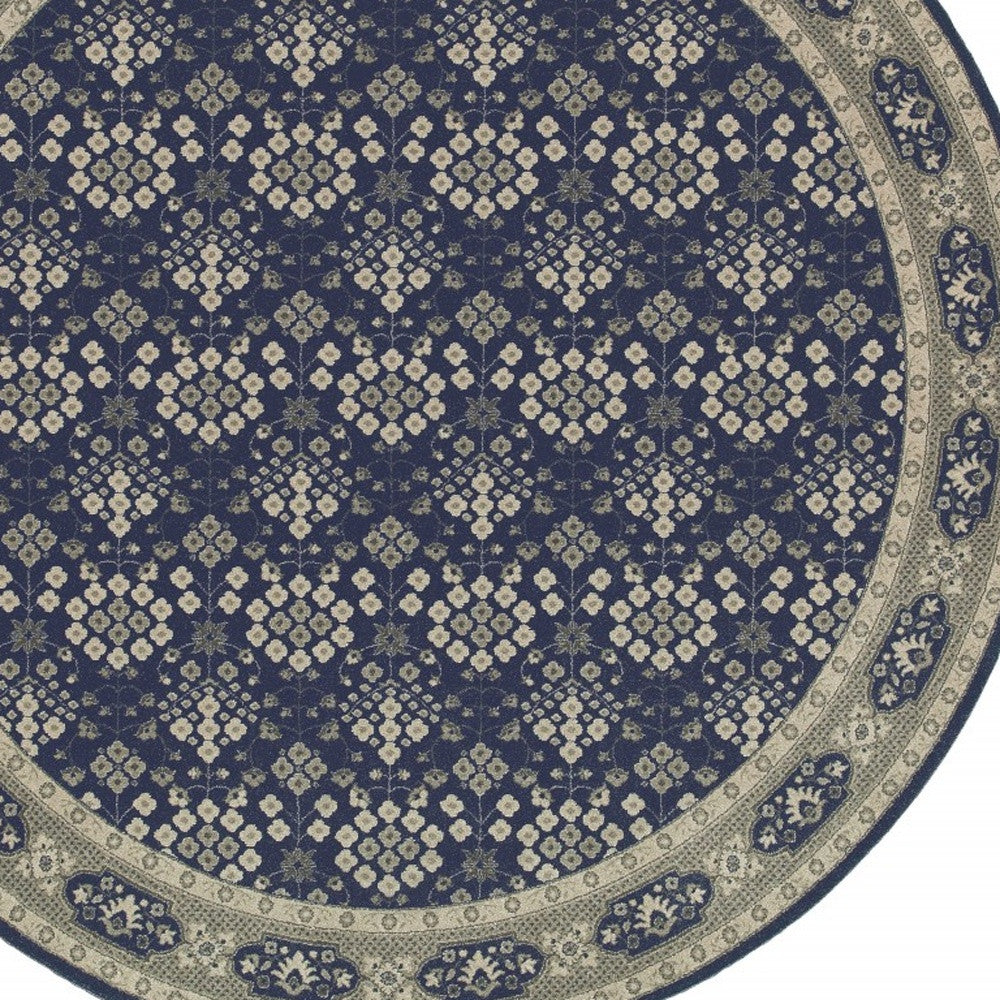 7' X 10' Navy And Gray Floral Ditsy Area Rug