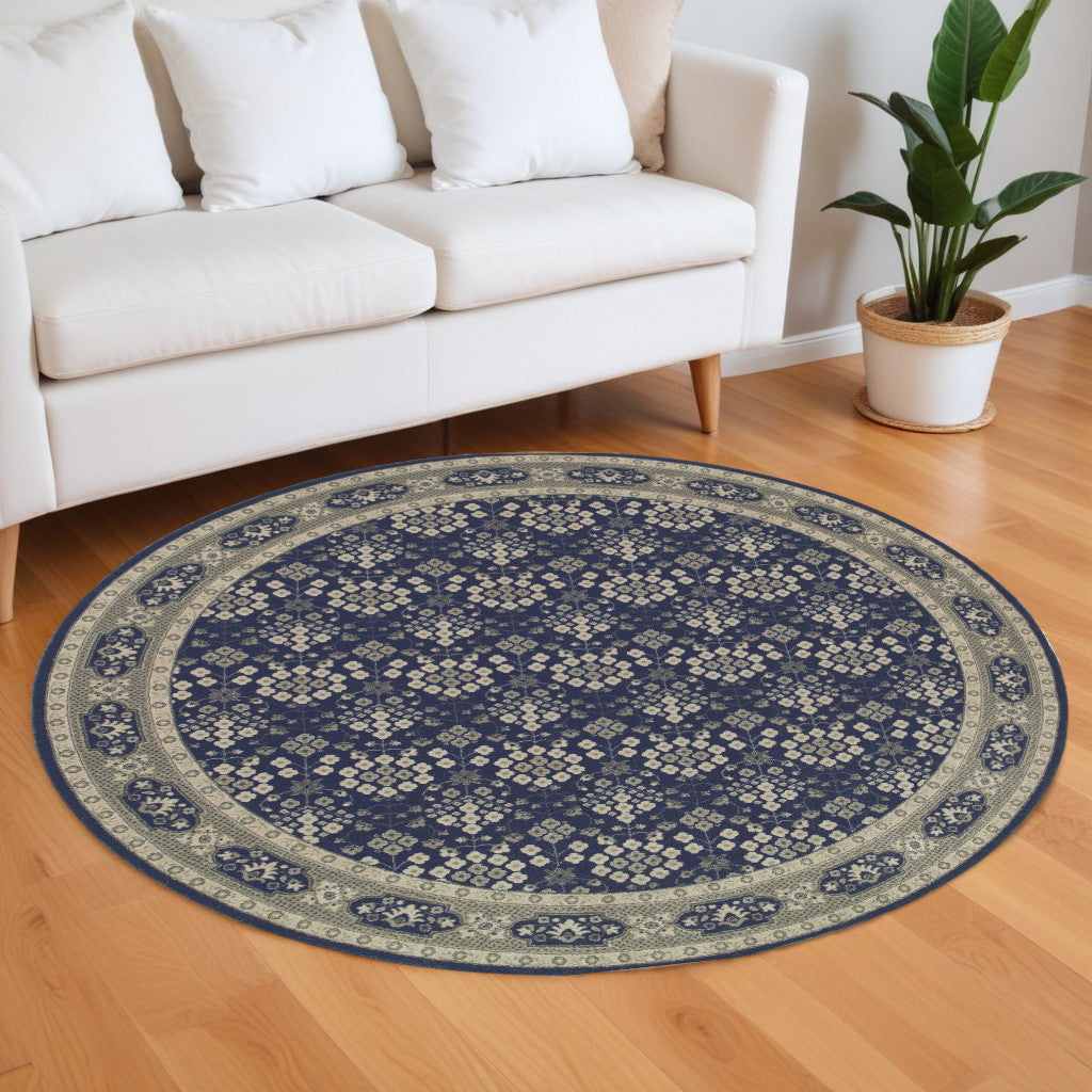 7' X 10' Navy And Gray Floral Ditsy Area Rug