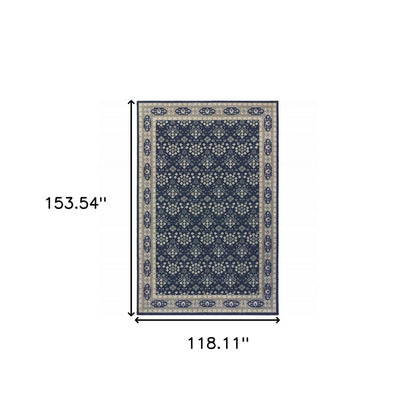 10' X 13' Navy And Gray Floral Ditsy Area Rug