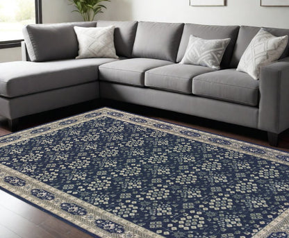 10' X 13' Navy And Gray Floral Ditsy Area Rug
