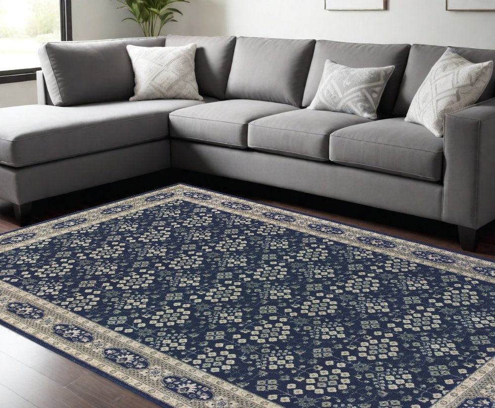 10' X 13' Navy And Gray Floral Ditsy Area Rug