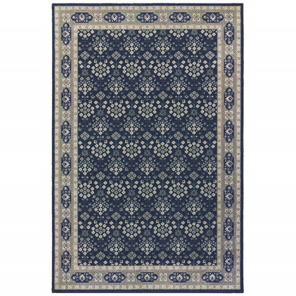 10' X 13' Navy And Gray Floral Ditsy Area Rug