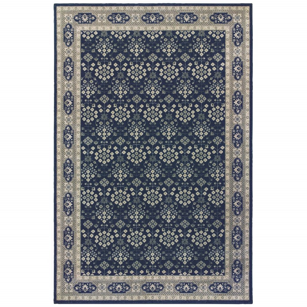 10' X 13' Navy And Gray Floral Ditsy Area Rug