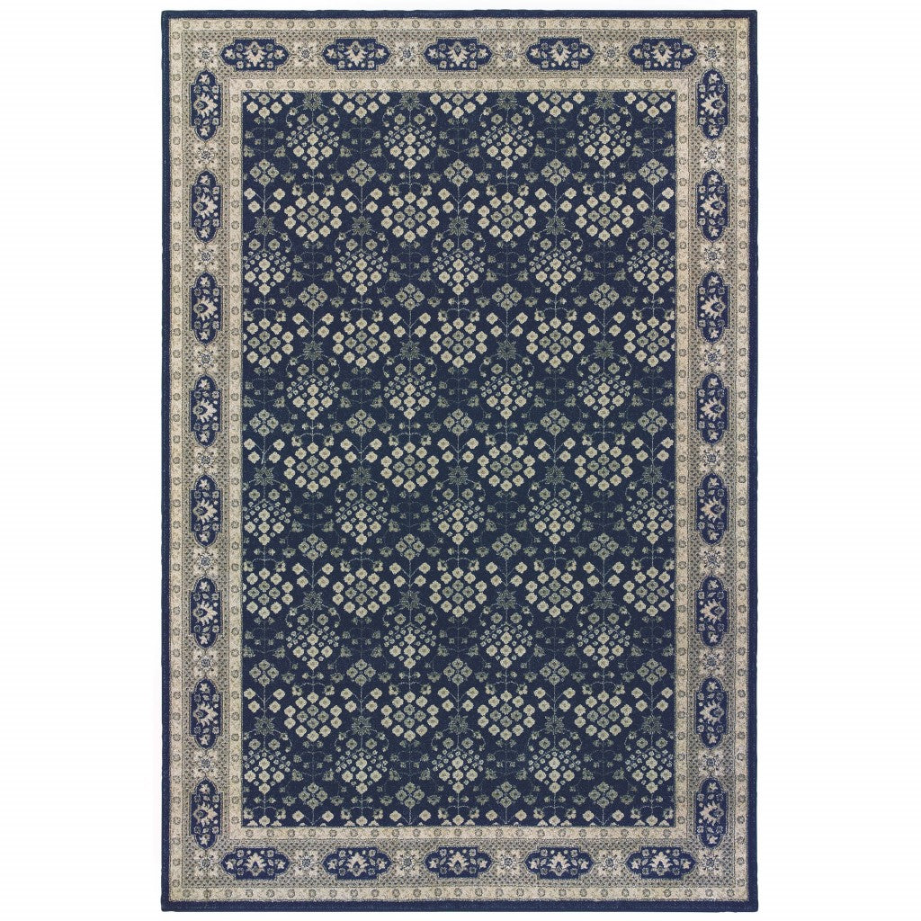 10’X13’ Navy And Gray Floral Ditsy Area Rug