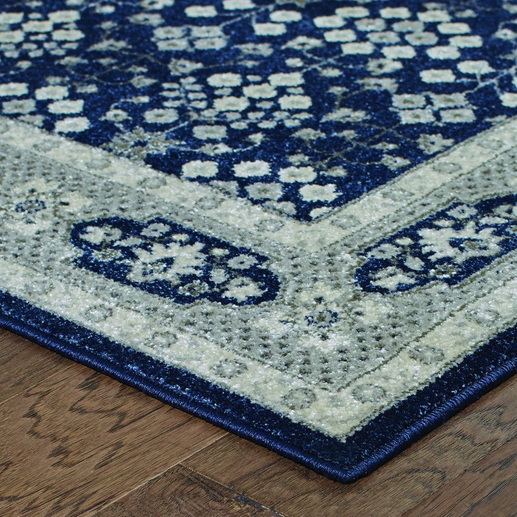 10’X13’ Navy And Gray Floral Ditsy Area Rug