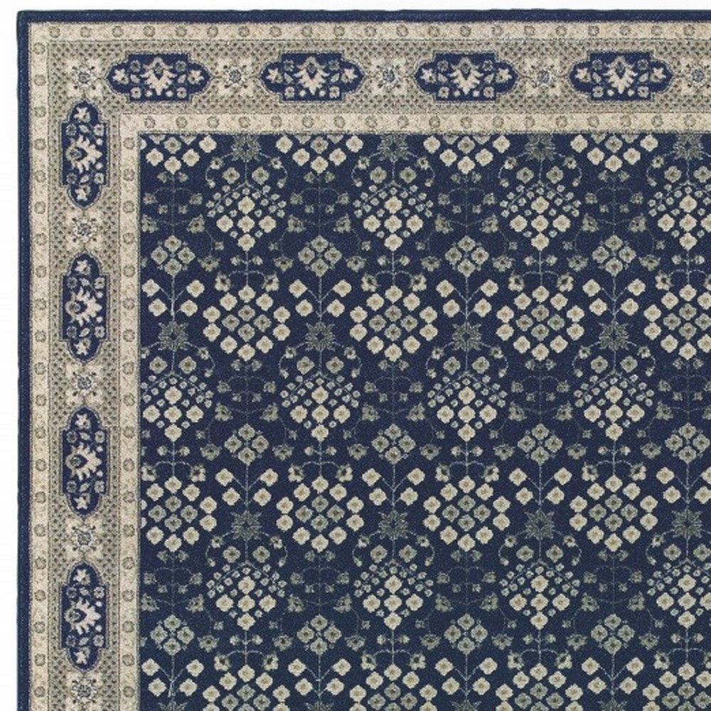 10' X 13' Navy And Gray Floral Ditsy Area Rug