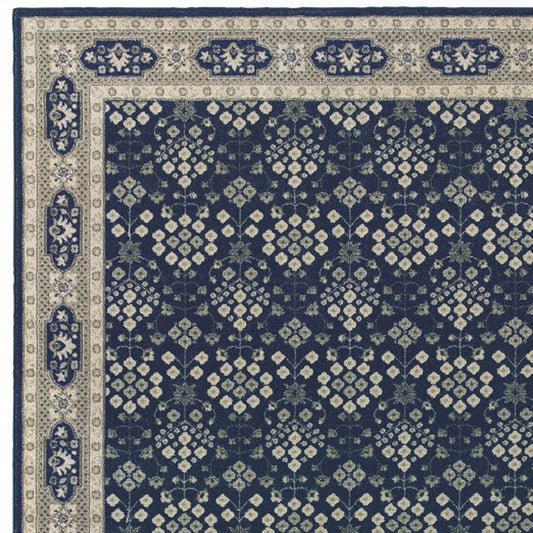 8’ Round Navy And Gray Floral Ditsy Area Rug