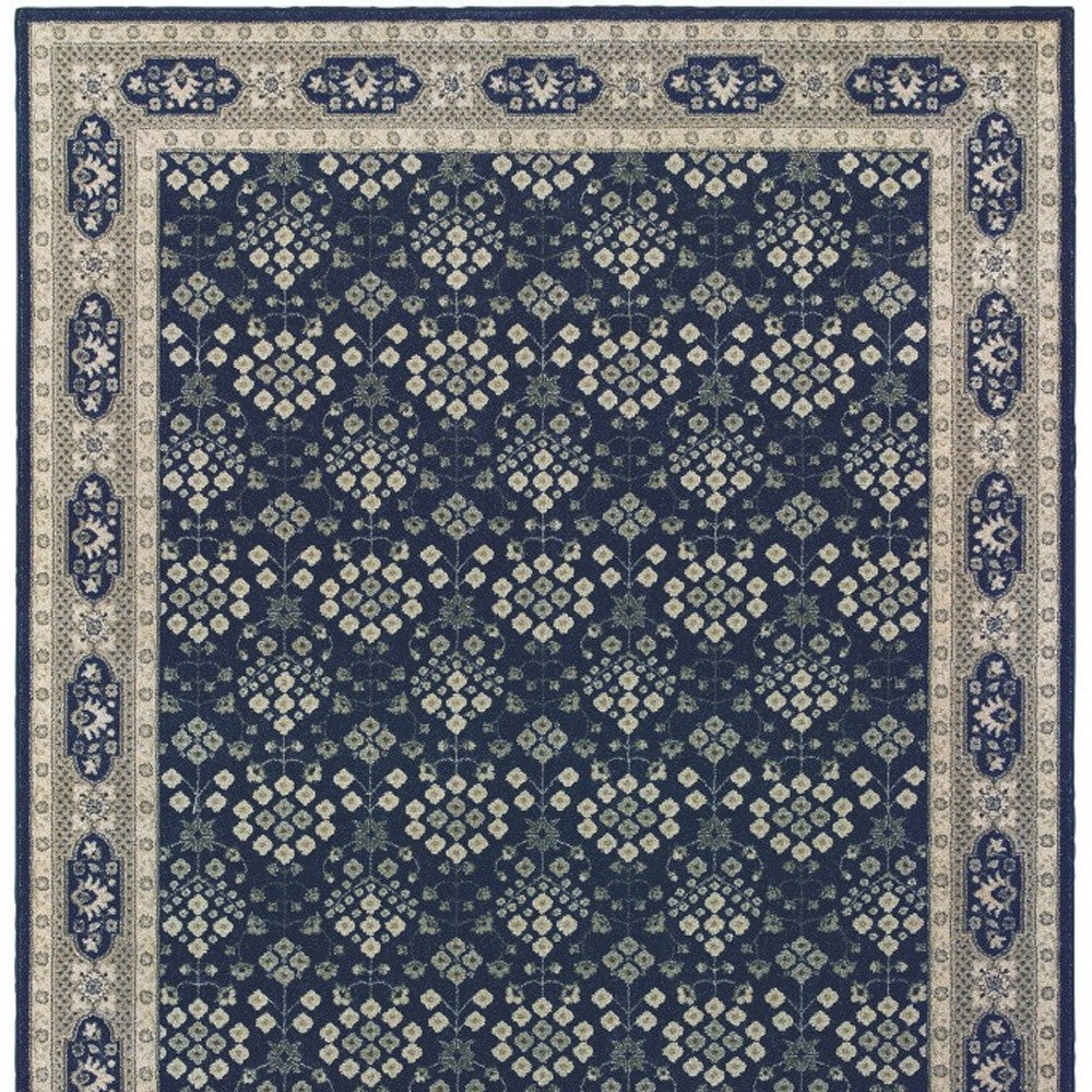 10’X13’ Navy And Gray Floral Ditsy Area Rug