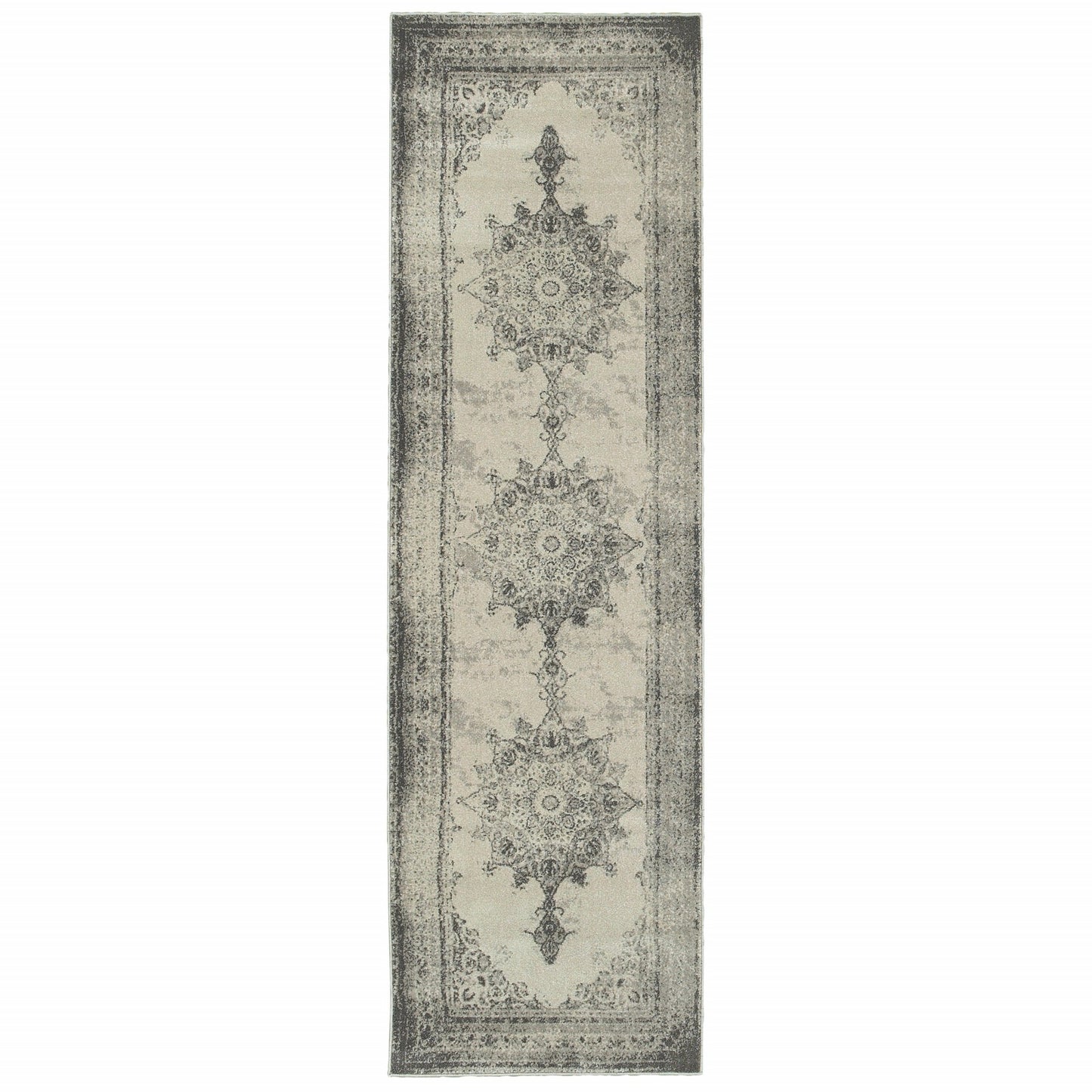 4’X6’ Ivory And Gray Pale Medallion Area Rug