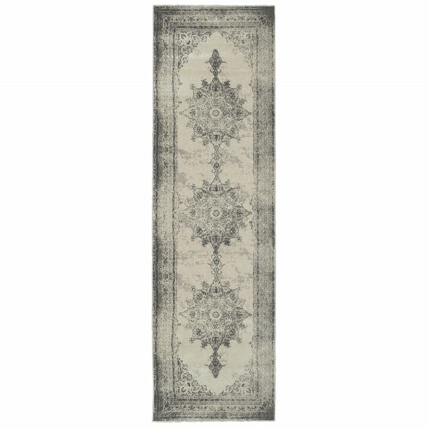 4' X 6' Ivory And Gray Pale Medallion Area Rug