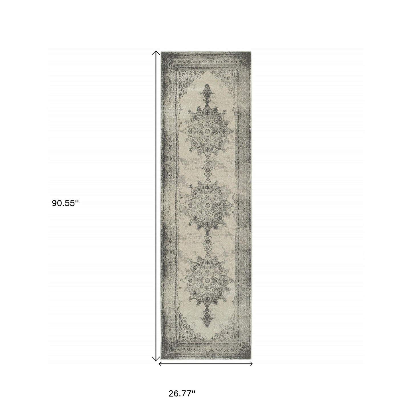 4' X 6' Ivory And Gray Pale Medallion Area Rug