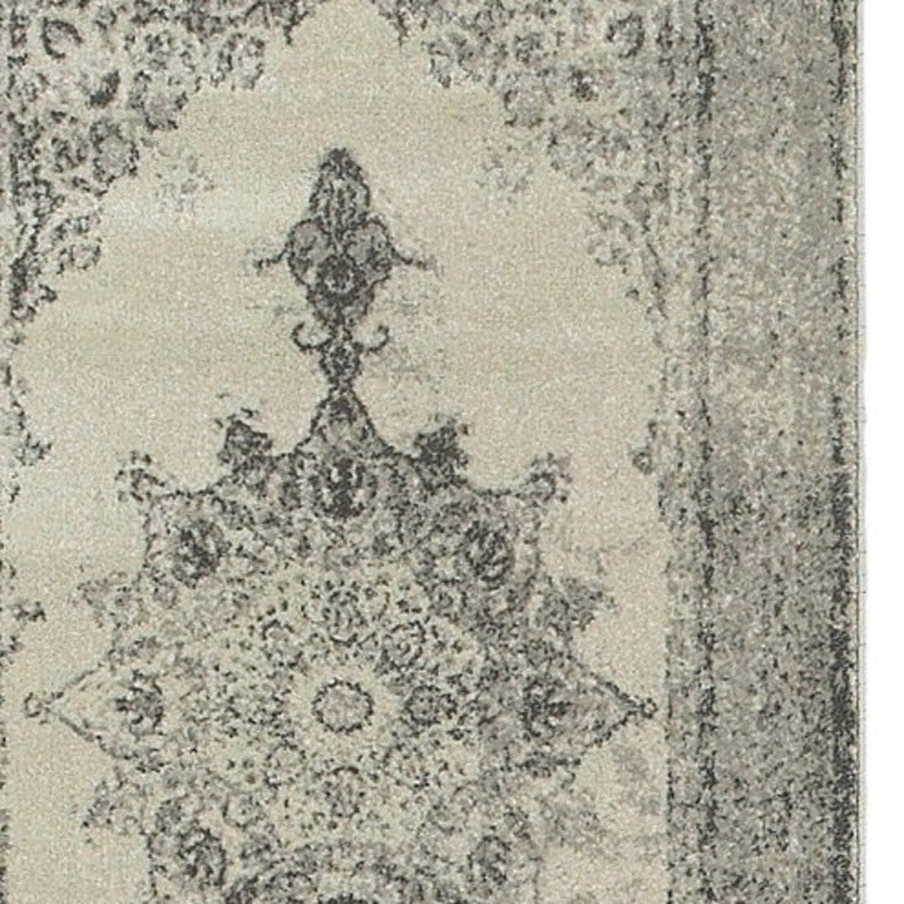 4' X 6' Ivory And Gray Pale Medallion Area Rug