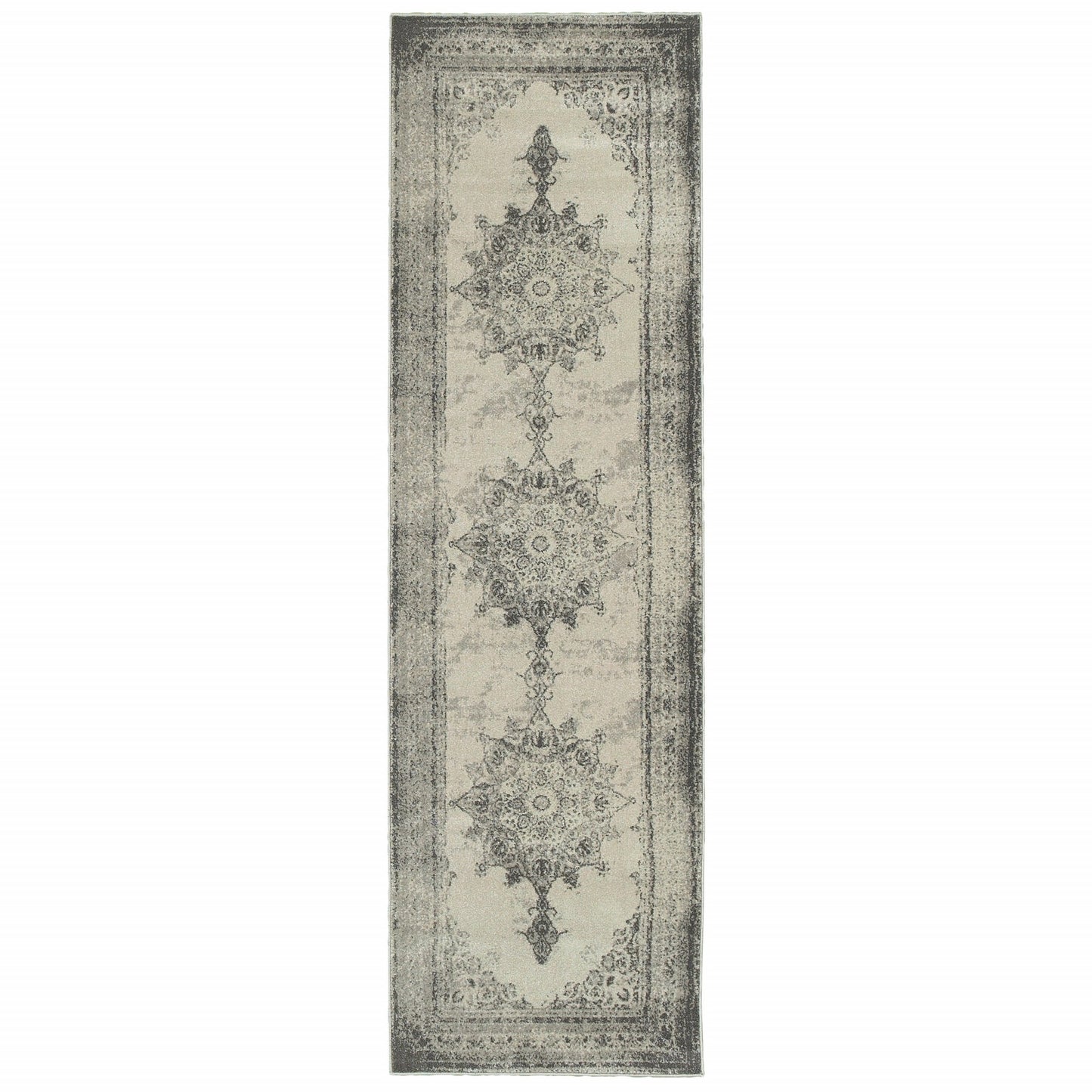 4' X 6' Ivory And Gray Pale Medallion Area Rug