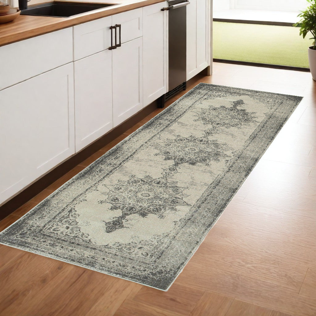 4' X 6' Ivory And Gray Pale Medallion Area Rug