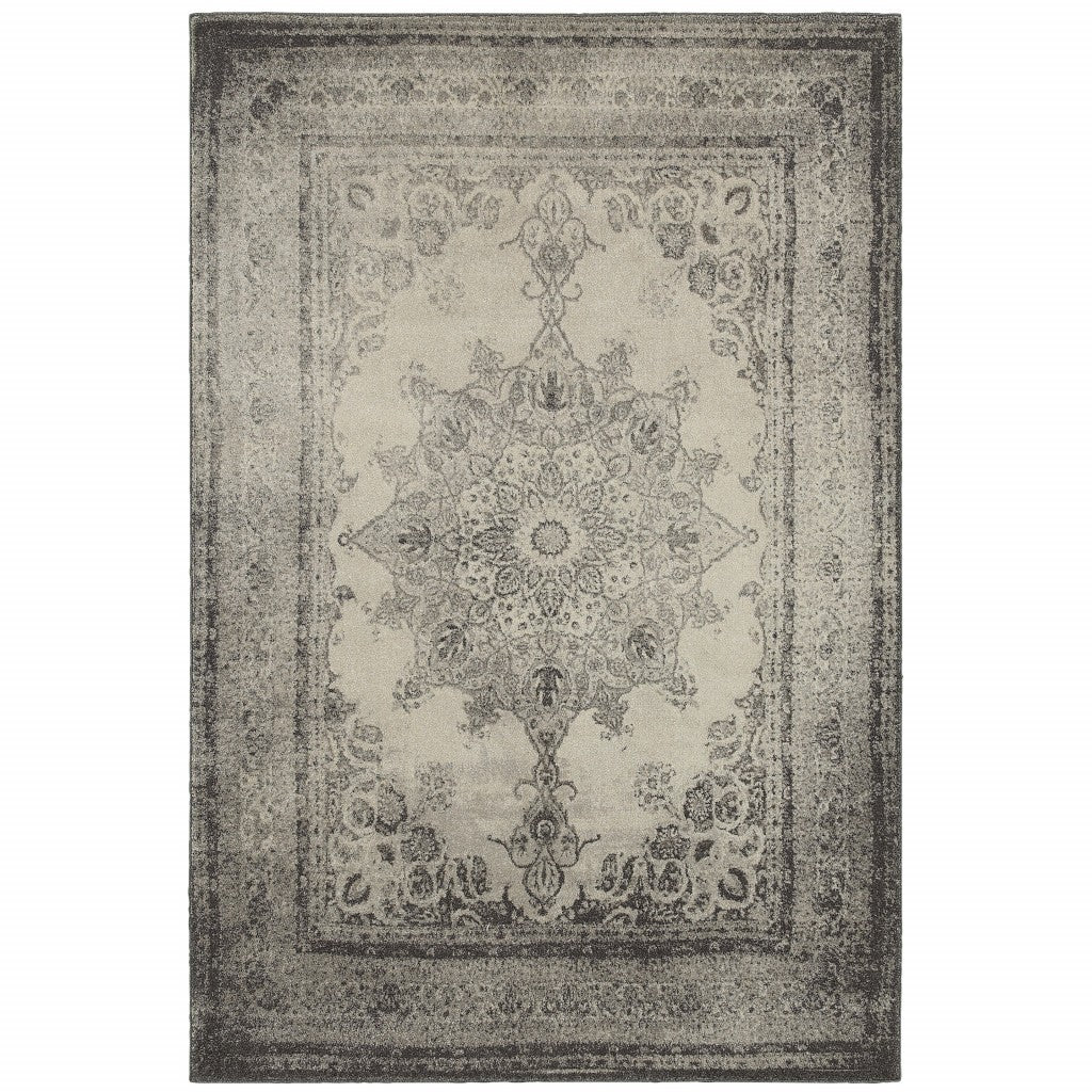 4' X 6' Ivory And Gray Pale Medallion Area Rug