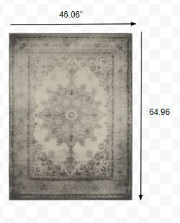 4' X 6' Ivory And Gray Pale Medallion Area Rug