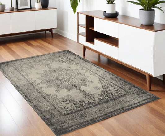 2' X 3' Gray and Ivory Power Loom Area Rug