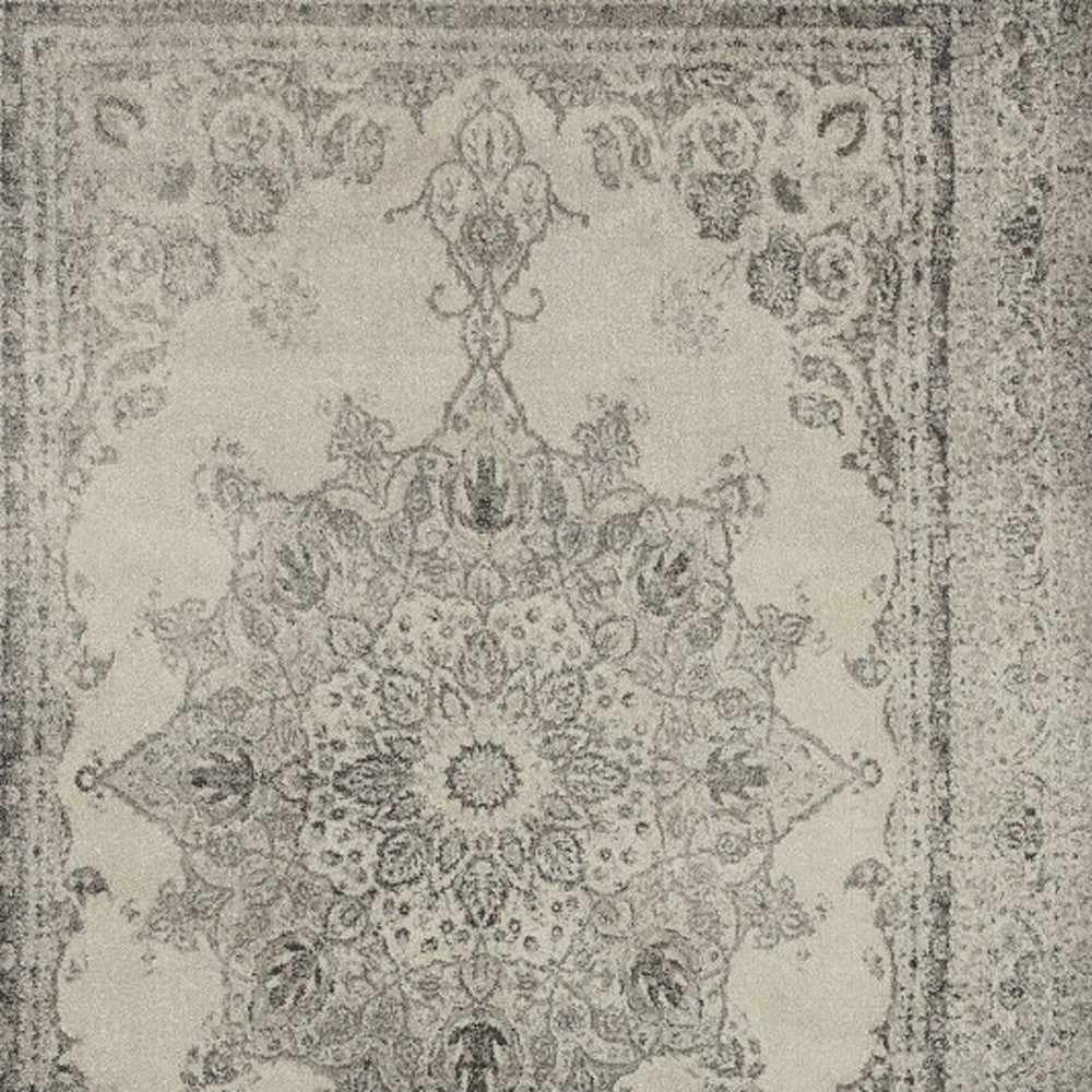 4' X 6' Ivory And Gray Pale Medallion Area Rug