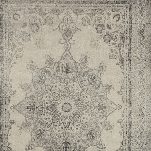 8' X 11' Ivory And Gray Pale Medallion Area Rug