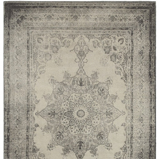 5' X 8' Ivory And Gray Pale Medallion Area Rug