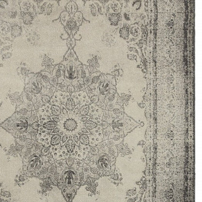 10' X 13' Ivory And Gray Pale Medallion Area Rug