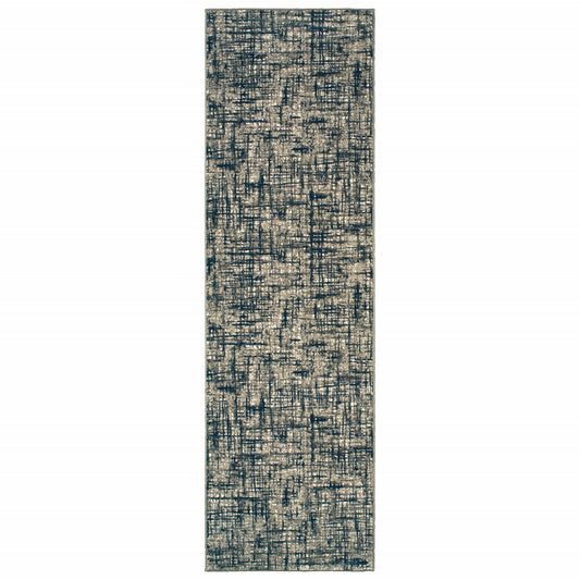 8’ Round Gray And Navy Abstract Area Rug