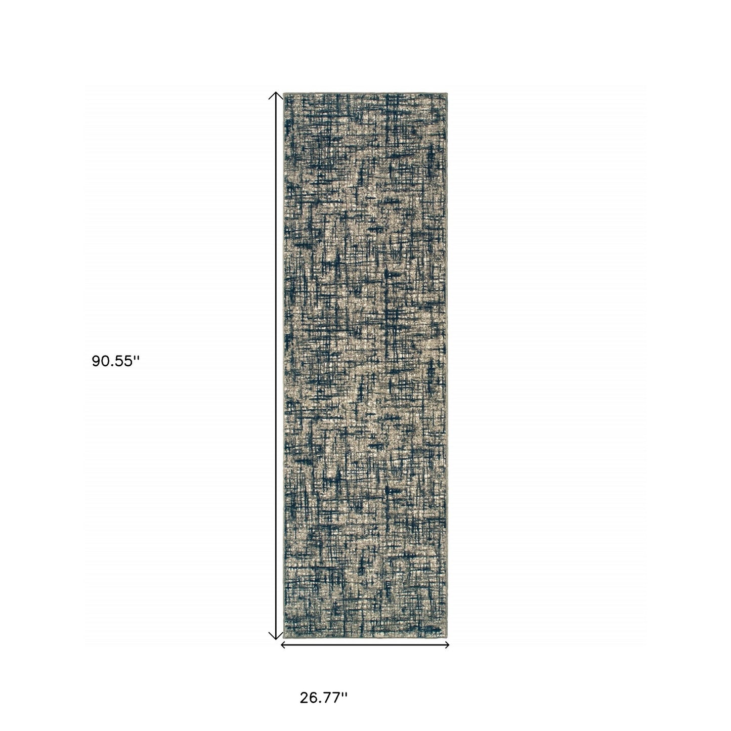 2' X 8' Gray And Navy Abstract Runner Rug