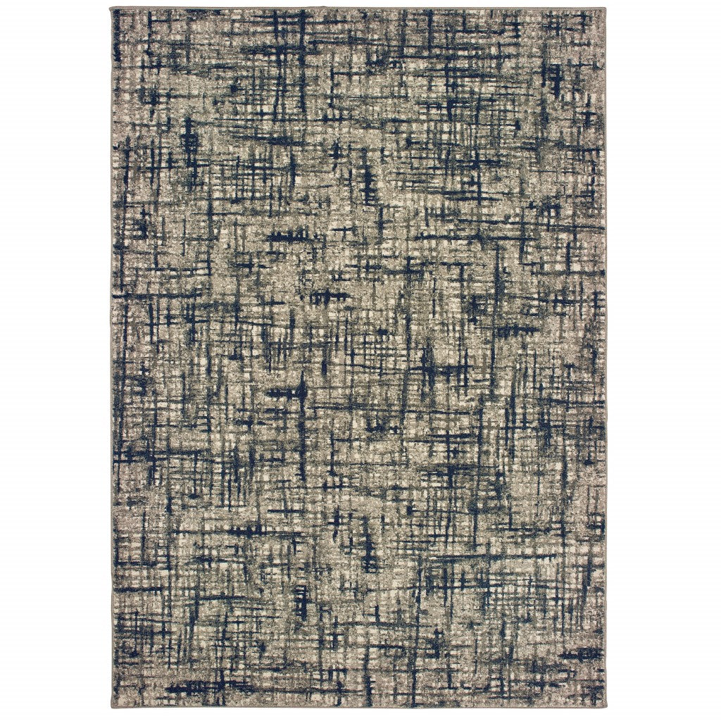 2' X 8' Gray And Navy Abstract Runner Rug