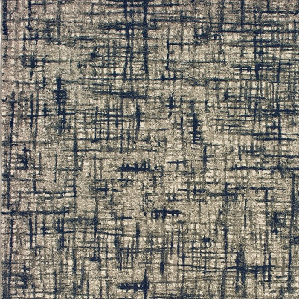 2' X 8' Gray And Navy Abstract Runner Rug