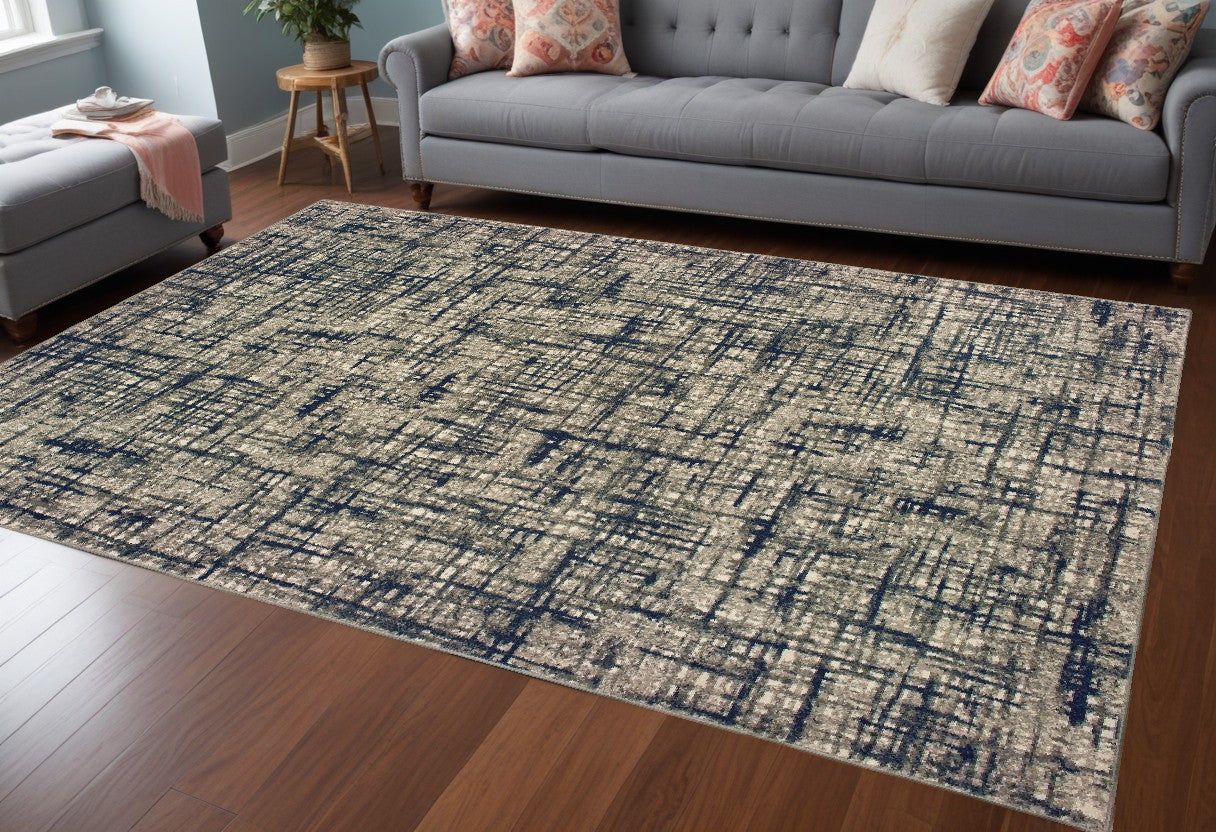 2' X 8' Gray And Navy Abstract Runner Rug