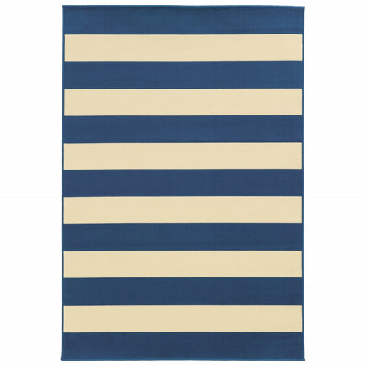 5' X 8' Blue and Ivory Indoor Outdoor Area Rug