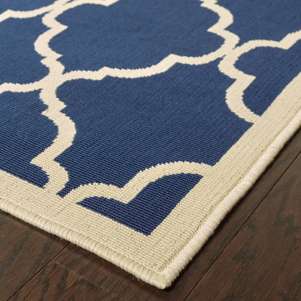 2' X 4' Blue and Ivory Indoor Outdoor Area Rug