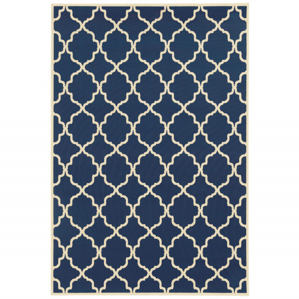 2' X 4' Blue and Ivory Indoor Outdoor Area Rug