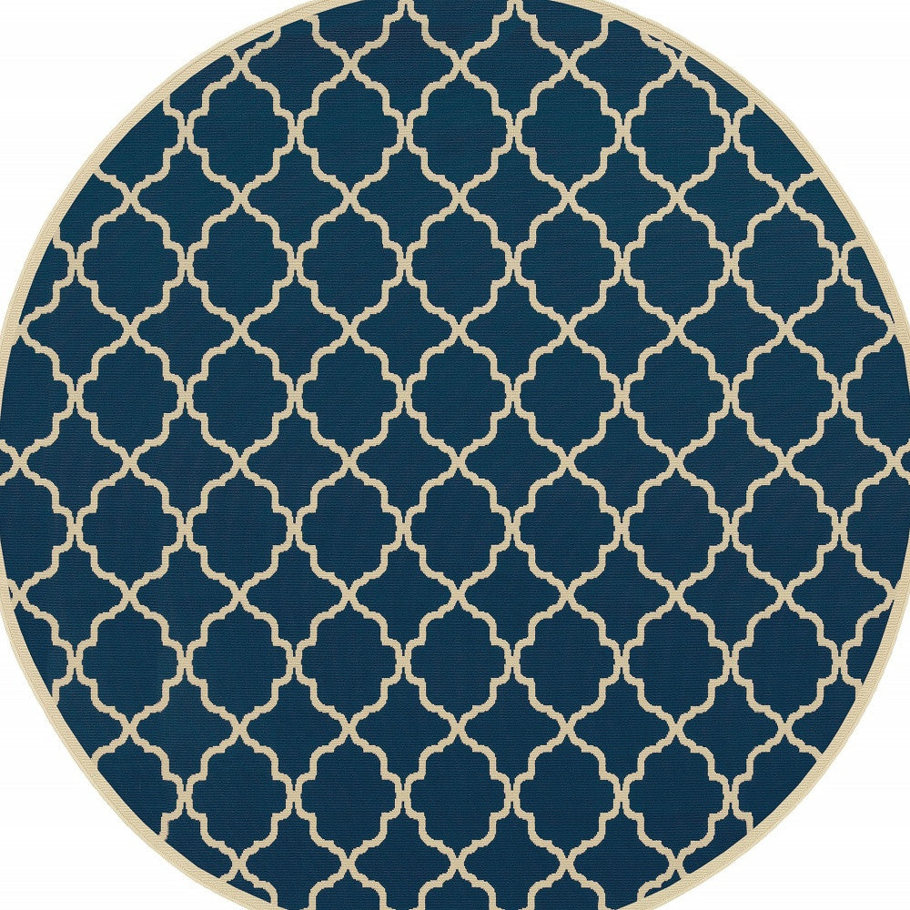 7' x 10' Blue and Ivory Indoor Outdoor Area Rug