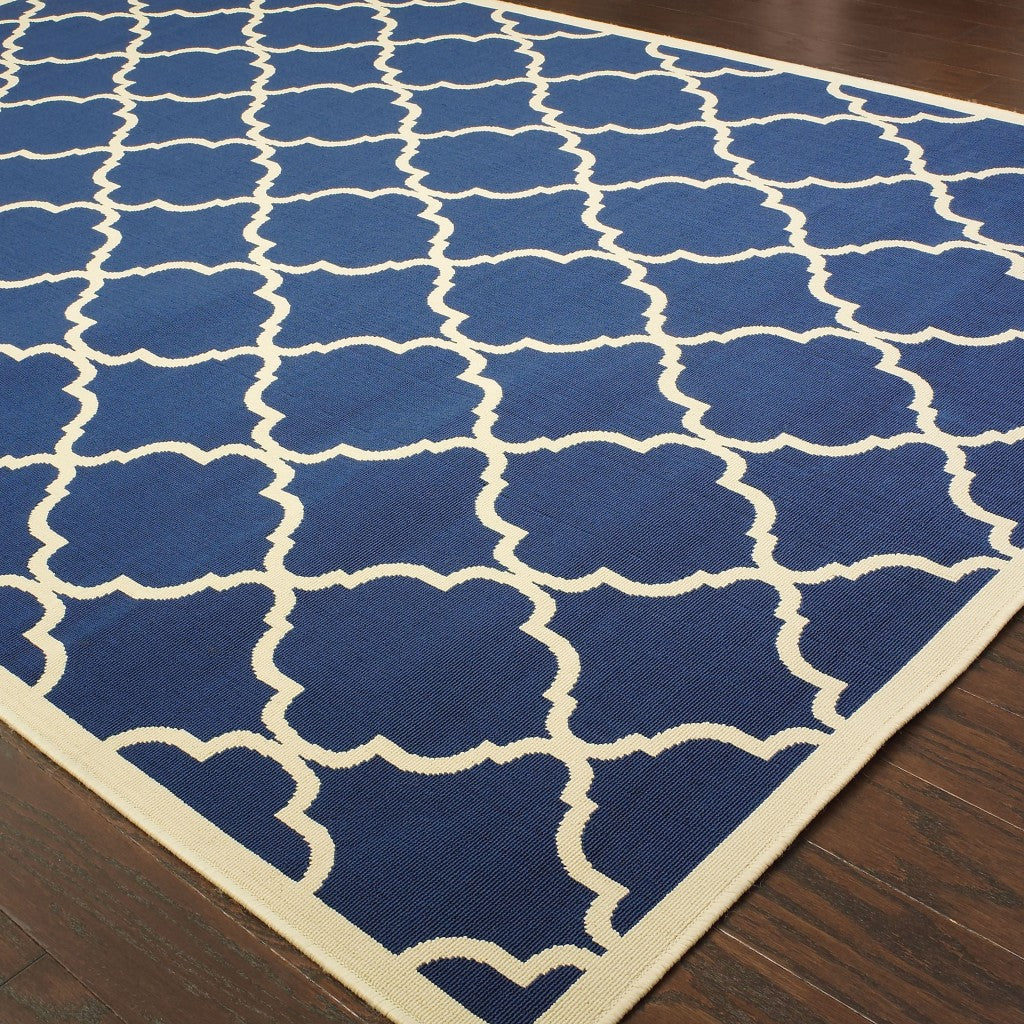 7' x 10' Blue and Ivory Indoor Outdoor Area Rug