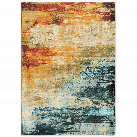 5' X 8' Blue And Red Distressed Area Rug