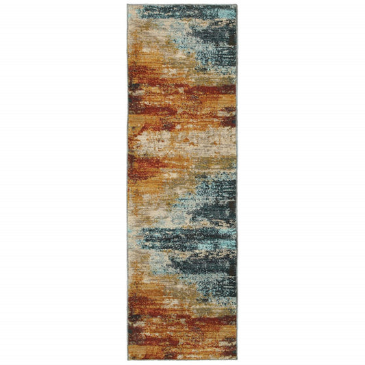 2' X 3' Blue And Red Distressed Scatter Rug