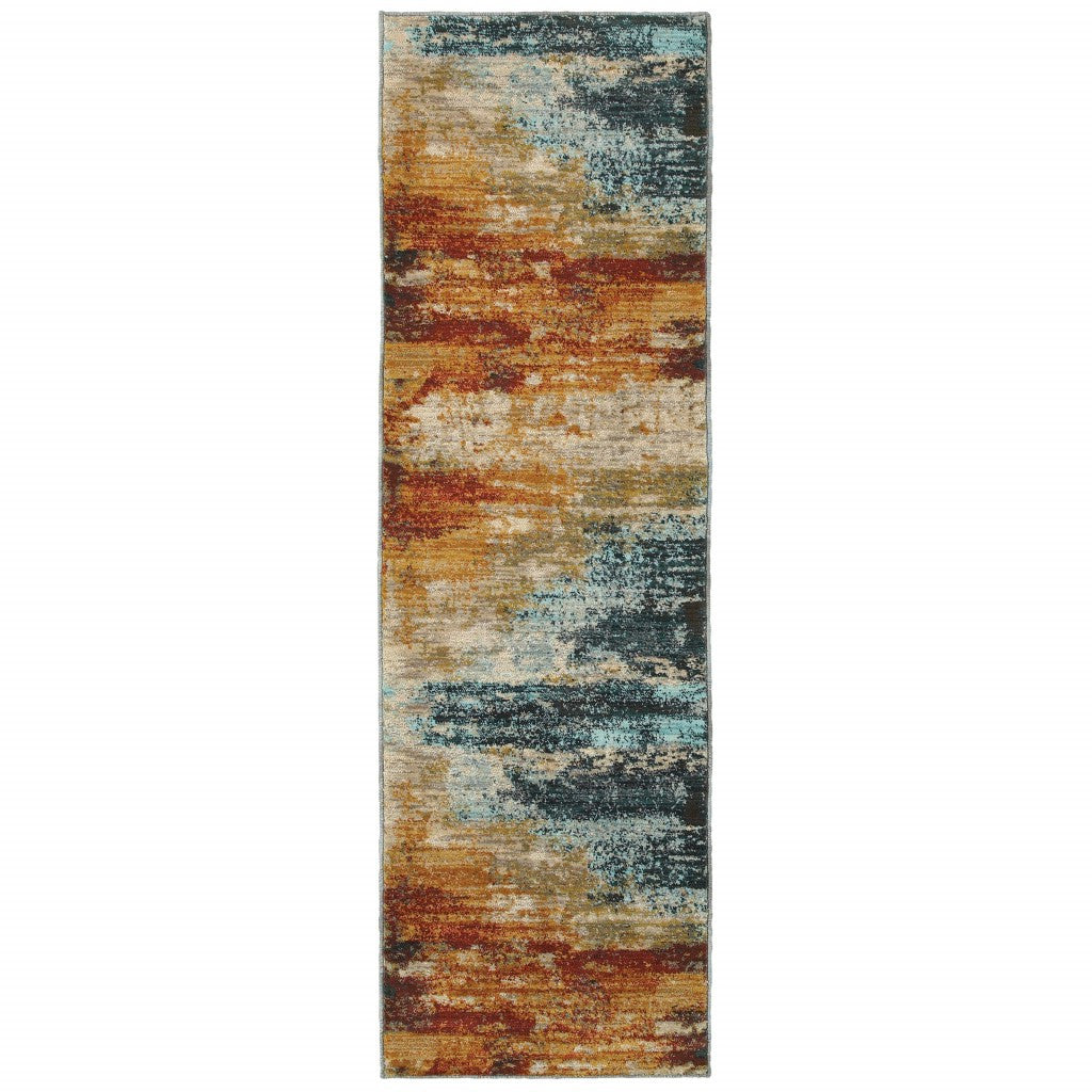 2' X 3' Blue And Red Distressed Scatter Rug