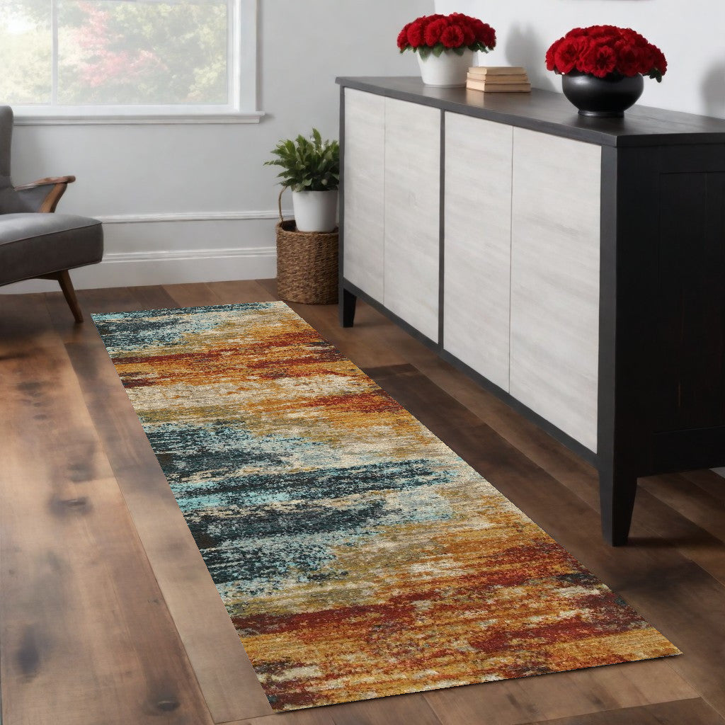 2' X 3' Blue And Red Distressed Scatter Rug