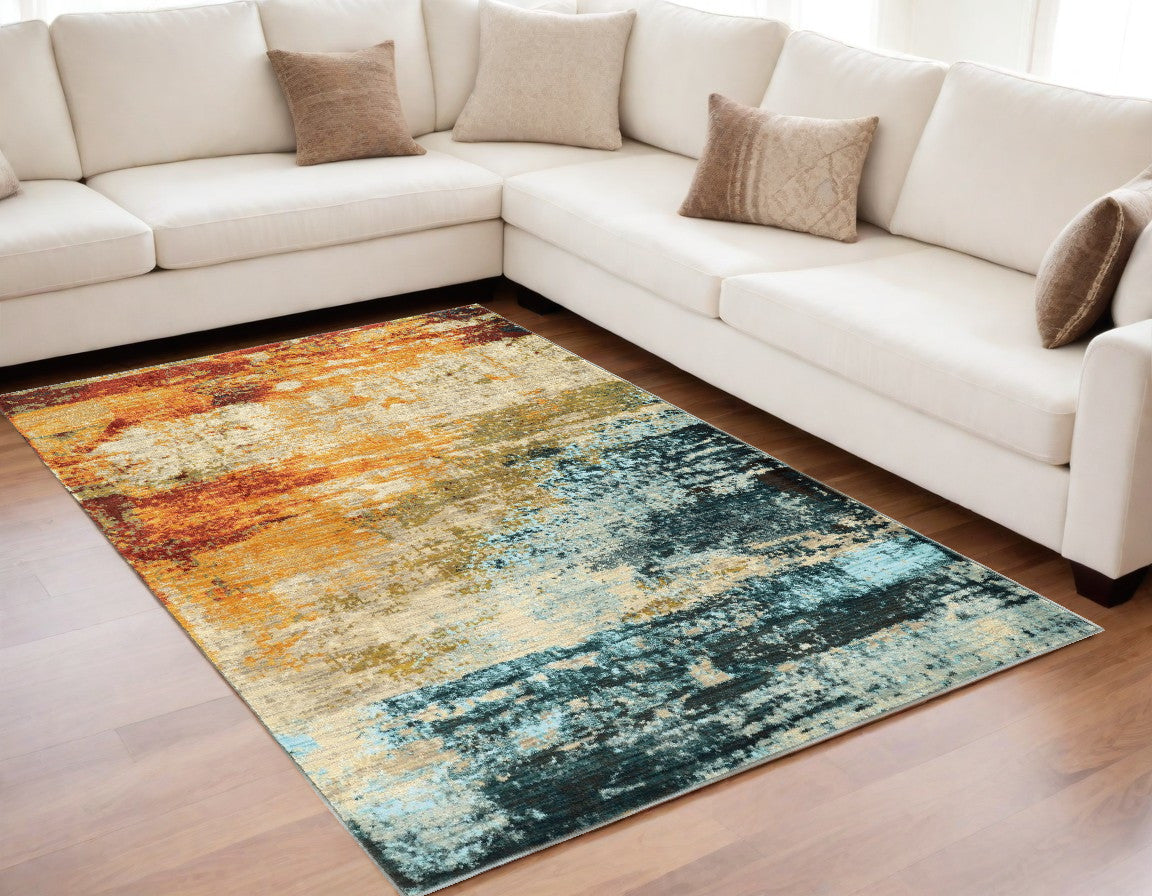 2' X 3' Blue And Red Distressed Scatter Rug