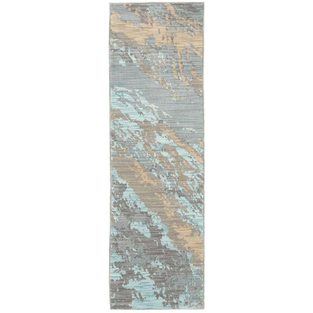 8' Round Blue And Gray Abstract Impasto Area Rug